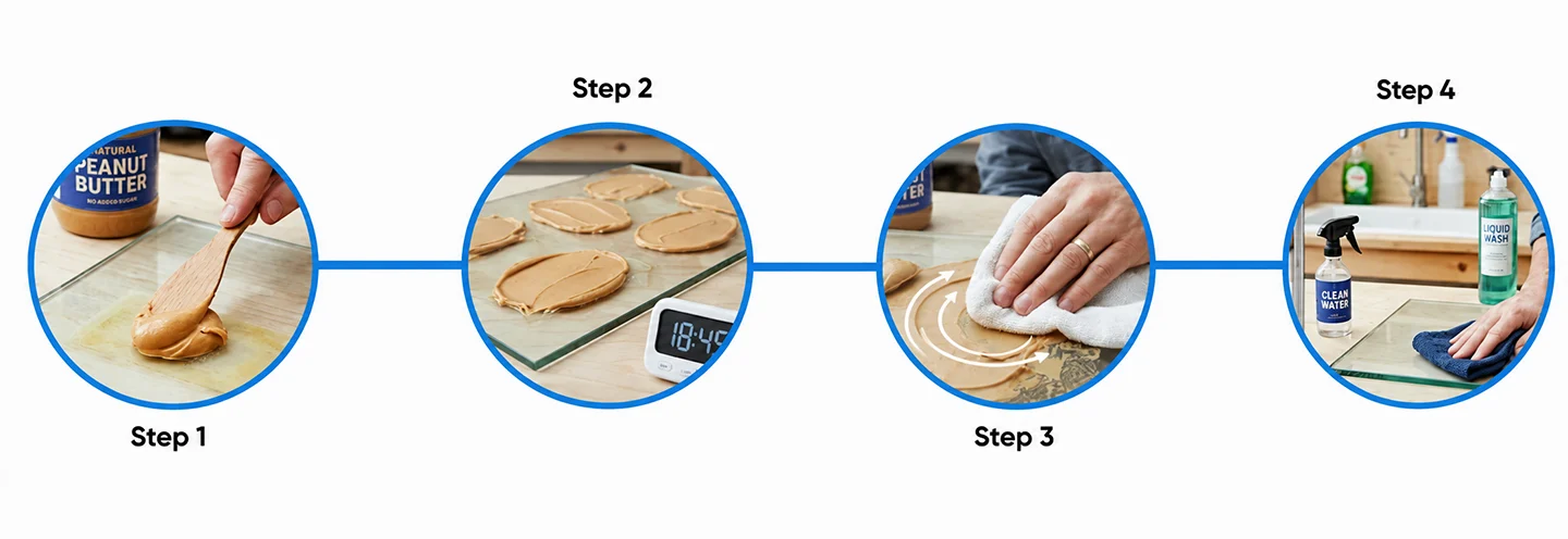4 steps to remove sticker residue from glass using smooth peanut butter