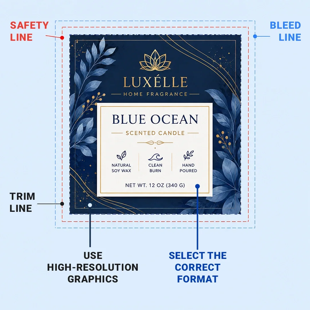 safety line, trim line, and bleed line for label printing