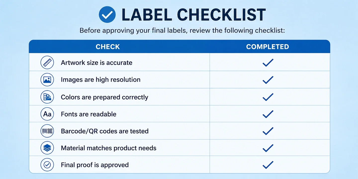 Checklist showing key steps for professional label printing approval